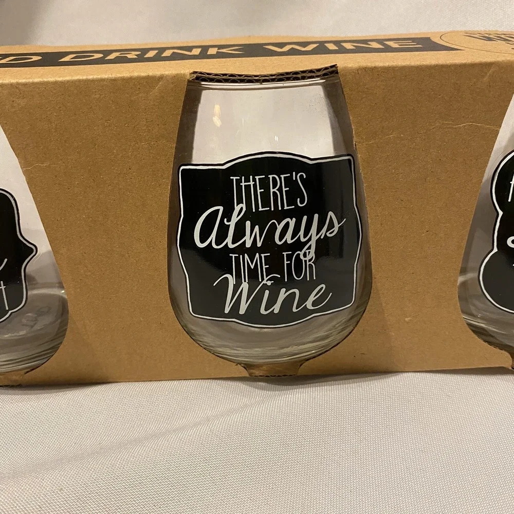 TMD holdings set of 4 stemless wine glasses 16 OZ keep calm‎ always time love